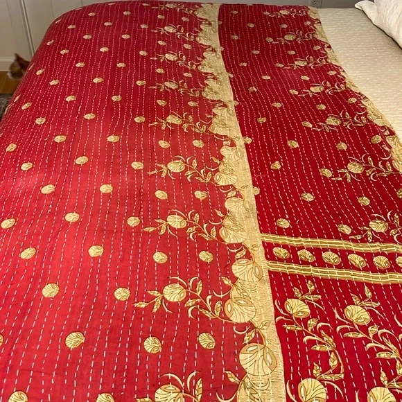KANTHA QUILT HANDCRAFTED LIGHTWEIGHT REVERSIBLE BLANKET THROW BEDDING INDIA - Picture 4 of 10